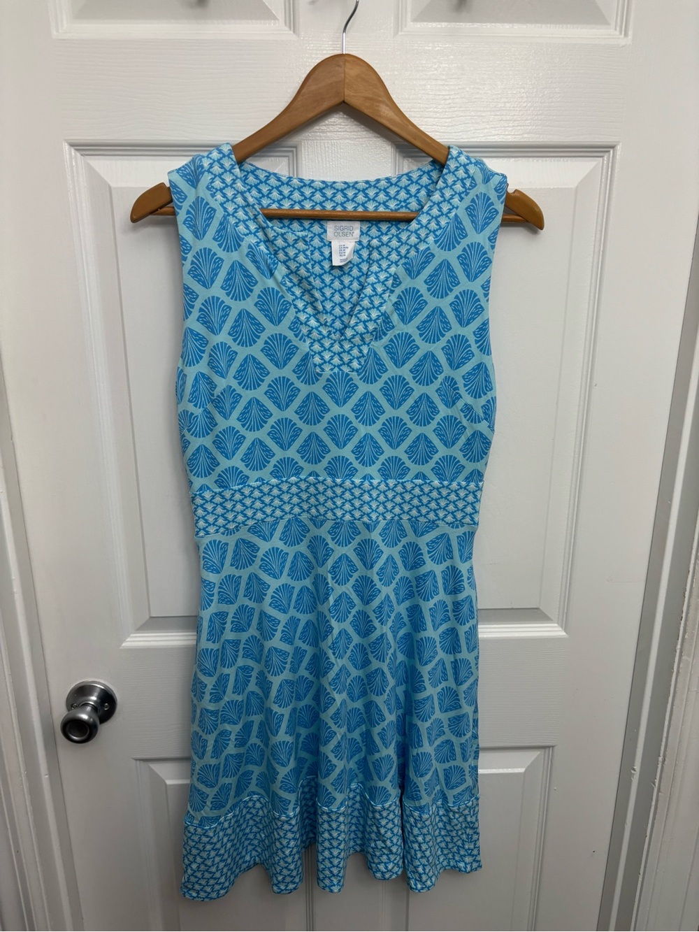 Sigrid Olsen Light Blue Patterned Casual Easy-To-Pack Sleeveless V-Neck Dress